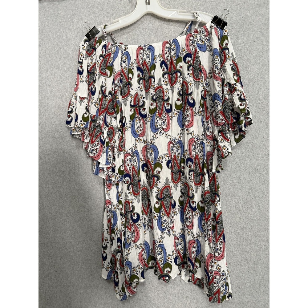 Easel Blouse Womens M Multicolor Paisley‎ Off Shoulder Ruffle Tunic Top Boho